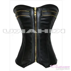 黒 フロントチャック コルセット コスプレ (T)