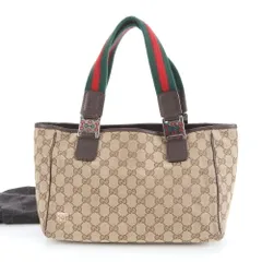 美品 グッチ GG キャンバス シェリー ライン 145810 レザー トート バッグ 肩掛け ショルダー ハンド レディース EUE DE38-1【中古】