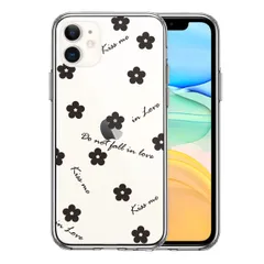 iPhone11 ケース クリアフラワー ブラック スマホケース 側面ソフト 背面ハード ハイブリッド