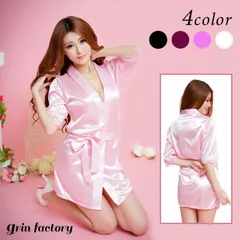 ナイトガウン ベビードール＆Ｔバックショーツ セクシー ランジェリー ガウン ツルツル サテン生地 シルク風生地 ルームウェア 部屋着 エロい エッチな 服 セット下着 紫 ピンク 黒 白 ミニ丈 エロ可愛い オトナ女子 アダルト系 無地 前開き ルームワンピ