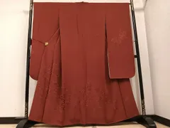 平和屋着物●豪華振袖　中国三大刺繍　汕頭刺繍　スワトウ刺繍　草花　色無地　紅鳶色　正絹　逸品　AABE7349ph