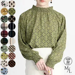 種類27：オフベージュ/M/F柄 らくちんお洒落を叶えるシャーリングデザインブラウス (T)