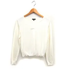 インディヴィ INDIVI Vネック ニット ブラウス ストライプ シアー リブ 切替 長袖 38 オフホワイト /NT34