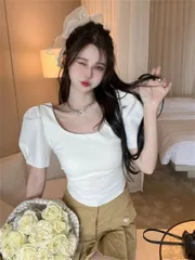 ショート丈 トップス ホットガール 露出した鎖骨 半袖 Tシャツ[K](T)