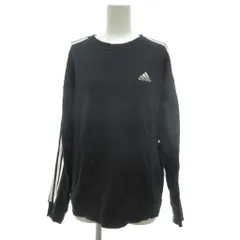 アディダス adidas 美品 エッセンシャルズ スリーストライプス スウェットシャツ トレーナー ロゴ刺繍  M 黒 ブラック /YJ