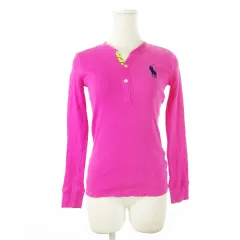 ラルフローレン RALPH LAUREN カットソー ヘンリーネック 長袖 リブ ビッグポニー ロゴ刺繍 ストレッチ 小さいサイズ XS ピンク /CK12