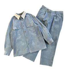 BURBERRY LONDON / バーバーロンドン コーデュロイジャケット＆パンツ セットアップ 人口皮革切替 グレー Lサイズ 日本製 三陽商会