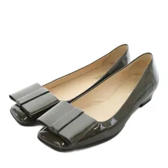 プラダ PRADA パンプス スクエアトゥ リボン エナメル 35.5 茶 ブラウン /AN9