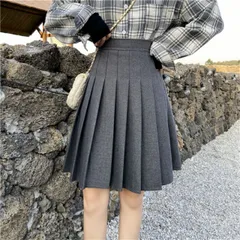 ハイウエスト Aラインスカート チェックハーフ プリーツスカート (T)