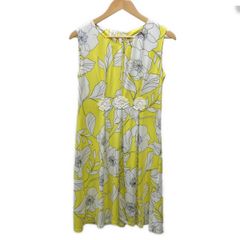 SUPERBEAUTY(スーパービューティー) ワンピース サイズ42 L レディース - イエロー×白×黒 Vネック/ノースリーブ/ロング/花柄/刺繍/ビーズ