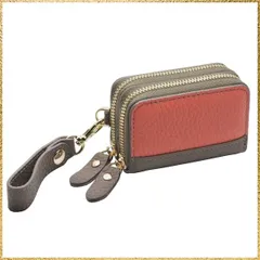 ★送料無料★Color:コーラルピンク×Gブラウン ストラップ付き スマートキーケース 2個収納 レディース 本革 (コーラルピンク×Gブラウン) バイカラー ダブル かわいい くすみカラー シボ革 ファスナー スマートキーケース カバー トヨタ (コーラルピ