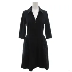 フォクシーニューヨーク FOXEY NEW YORK ジップアップワンピース 40 紺 ネイビー 襟付き Vネック 七分袖 /FF ■GY62