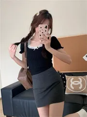 スクエアネック レース 半袖 Tシャツ (T)