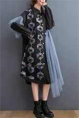 2024秋 ワンピース レトロ刺繍ロングスカート (T)
