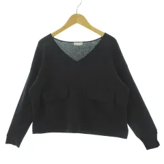 エストネーション ESTNATION ニット 長袖 Vネック ポケット コットン混 ネイビー 紺 38