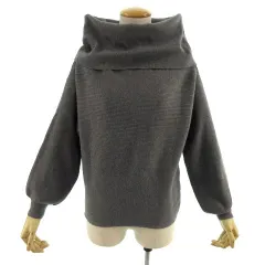 ザラ ZARA ニット セーター オフタートル 七分袖 バルーンスリーブ グレー M