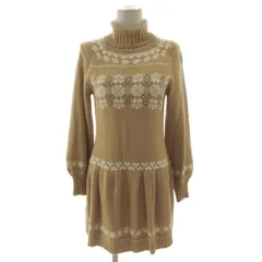 クレージュ courreges タートルネックニットチュニック ワンピース ECFAA-45290 ビーズ 長袖 ノルディック柄 ウール混 ベージュ ブラウン 茶 ホワイト 白 38