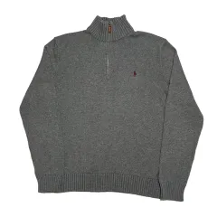 M POLO RALPH LAUREN コットン グレー ハーフジップ ニット