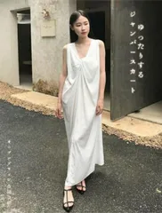 2024夏 ロングスカート Vネック ジャンパースカート (T)