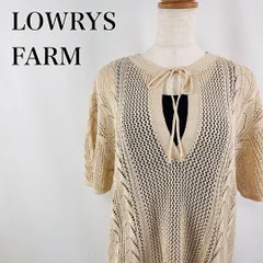 LOWRYS FARM　ローリーズファーム　F　ベージュ　透かし編み　メッシュ　リボン　ケーブルニット　半袖ニット 4123