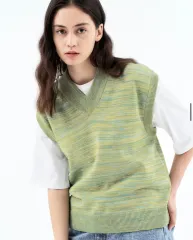 Vネック ニット プルオーバー ミント ストライプ