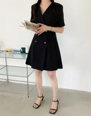 韓国ファッション ミニスカート ダブルボタン ワンピース エレガント[K](T)