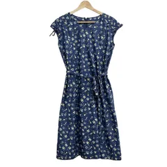 マッキントッシュフィロソフィー ワンピース サイズ36 M レディース美品  - ブルーグレー×白×マルチ Vネック/半袖/ロング/花柄/リボン