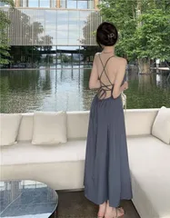 種類2：グレー(ロングスカート)/FREE 優しい着心地 セクシー背透けロングスカートキャミワンピ (T)