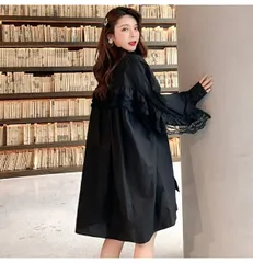 ベーシック レース 長袖 シャツワンピ 大きいサイズ[K](T)