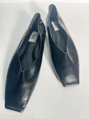 極美品 Le Talon GRISE (ルタロングリーズ) スクエアトゥ 黒 本革 フラットシューズ 24.5cm