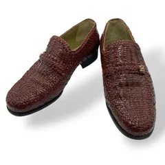 美品　madras マドラス　レザーシューズ　ローファー　メッシュ　編み込み　イントレ　革靴　ロゴ　茶　ブラウン　26cm