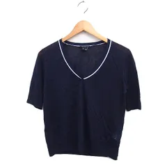 セオリー Theory サマー ニット セーター 半袖 Vネック ライン 無地 リネン 麻 S ネイビー 紺 /FT18