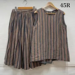 フォーティファイブ・アール リネン 麻 シルク ドビー ストライプ コットン ノースリーブ セットアップ スカート レディース 2 ISItems【USED】【古着】【中古】50149320