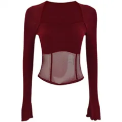 長袖 ストレッチ トップス Tシャツ レーヨン スクエアネック[K](T)