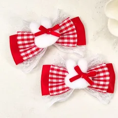 ヘアクリップリボン 赤 レッド ギンガムチェック レース 量産型 ふわふわうさぎ 地雷 ロリィタ ロリータ ゴスロリ アイドル サブカル 天使界隈 推し 姫系 イベント ヘアメ