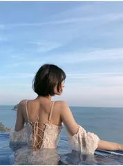 小さな胸のギャザー 水着 快適 スリム セクシー ワンピースビキニ[K](T)