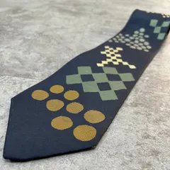 【ISSEY MIYAKE】紋様柄ネクタイ　ネイビー　幾何学　丸　四角