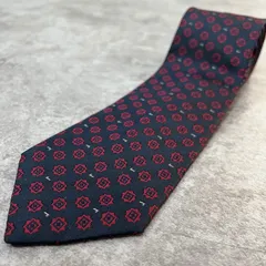 【LANCEL】小紋柄ネクタイ　ネイビー　バイカラー　レッド
