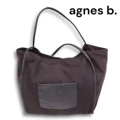 agnes b. アニエスベー 牛革♪ カウ レザー使い キャンバス トート バッグ Sz.F レディース 黒