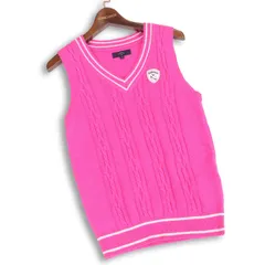 Callaway キャロウェイ ゴルフ 秋冬 ウール混♪ ケーブル編み Vネック チルデン ニット ベスト Sz.M　レディース ピンク