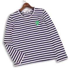 AD2011★ PLAY COMME des GARCONS プレイ コムデギャルソン AZ-T051 刺繍 長袖 ボーダー Tシャツ Sz.M レディース ネイビー