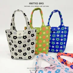 ハンドバッグ　ニットバッグ　花柄 (T)