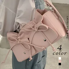 リボン付き大容量ショルダーバッグ (T)