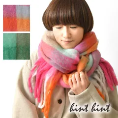 ＊【新品】【hint hint ヒントヒント】配色切替 カラフルMIX 大判 マフラー (STOLE01)正規品 レディース 秋 冬 ストール 防寒 暖かい 大判 大きい チェック ナチュラル おしゃれ 大人可愛い 洗える ギフト プレゼント 50代 60代