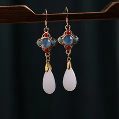 エスニック ピアス 天然石風 ドロップ ロング レディース アンティーク調