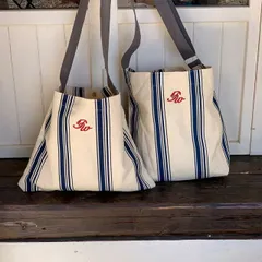 種類1：ホワイト/小 ストライプ柄帆布トートバッグ (T)