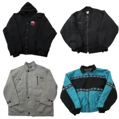 古着卸 まとめ売り ダック地 ジャケット MIX 4枚セット (メンズ 2XL /3XL /56 ) ブルゾン スタジャン型 ネイティブ柄  中古 古着 ND1301