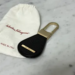 イタリア製 美品 Salvatore Ferragamo サルヴァトーレフェラガモ キーホルダー キーリング 本革 レザー ブラック 黒 ゴールド メタル