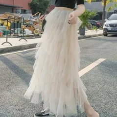 ロングスカート チュールスカート 不規則 シンプル レディース  韓国 ファッション 雑貨 かわいい おしゃれ 北欧 送料無料 [K] (T)
