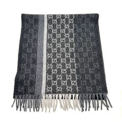 GUCCI グッチ GG マフラー カシミヤ ウール グレー フリンジ 391530